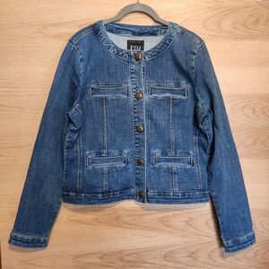 FDJ FRENCH DRESSING JEANS COLLARLESS CONTEMPORARY DENIM JACKET SIZE S/M NWT
